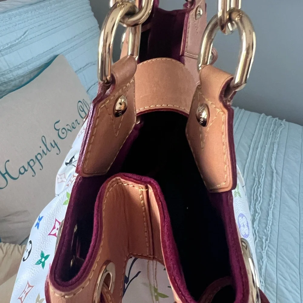 Louis Vuitton White Multicolor Monogram Canvas Shoulder Bag with Tan Trim - Picture 12 of 16